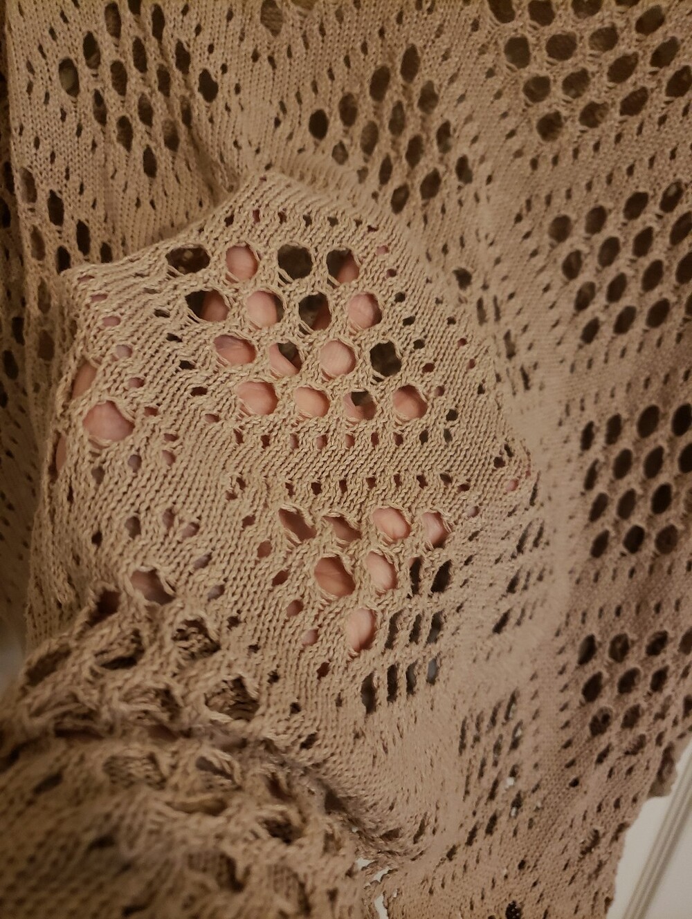V-Neck Open Knit Sweater - Taupe - Picture 4 of 10